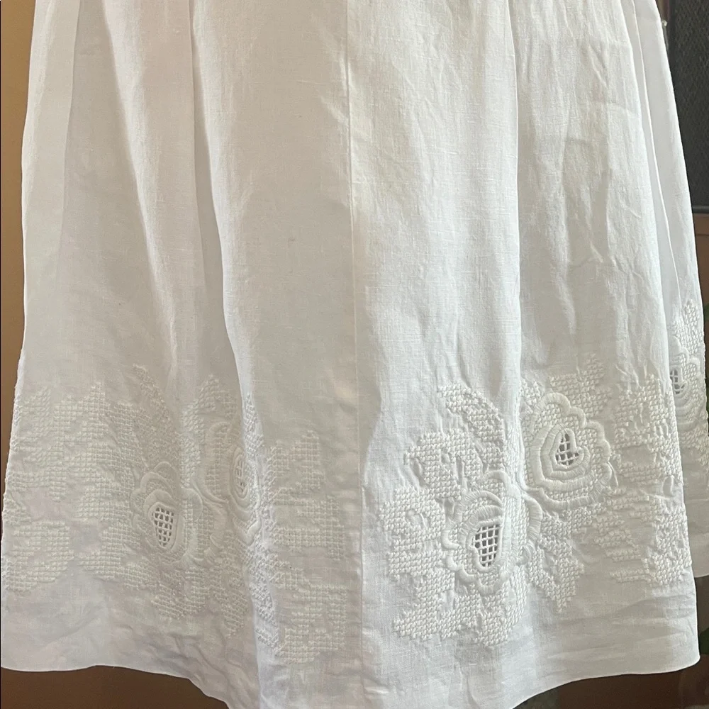Laureen Ralph Lauren White Linen A-Line Dress w/Pleats & Embroidered detail 14 - Picture 9 of 17